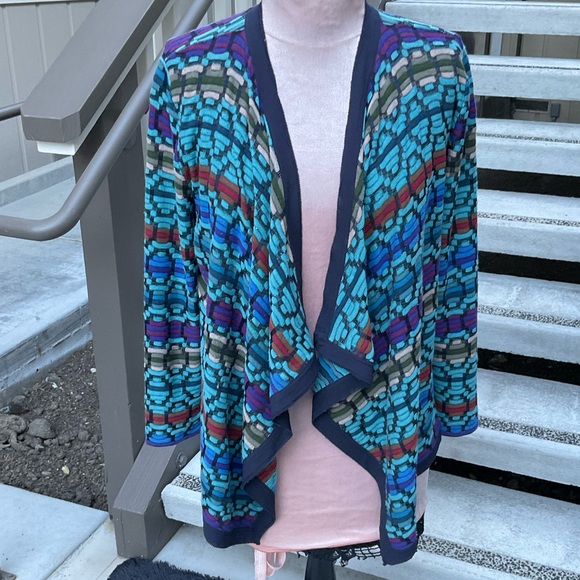 Nic+Zoe colorful aztec cascade waterfall sweater Petite PL - Picture 1 of 11